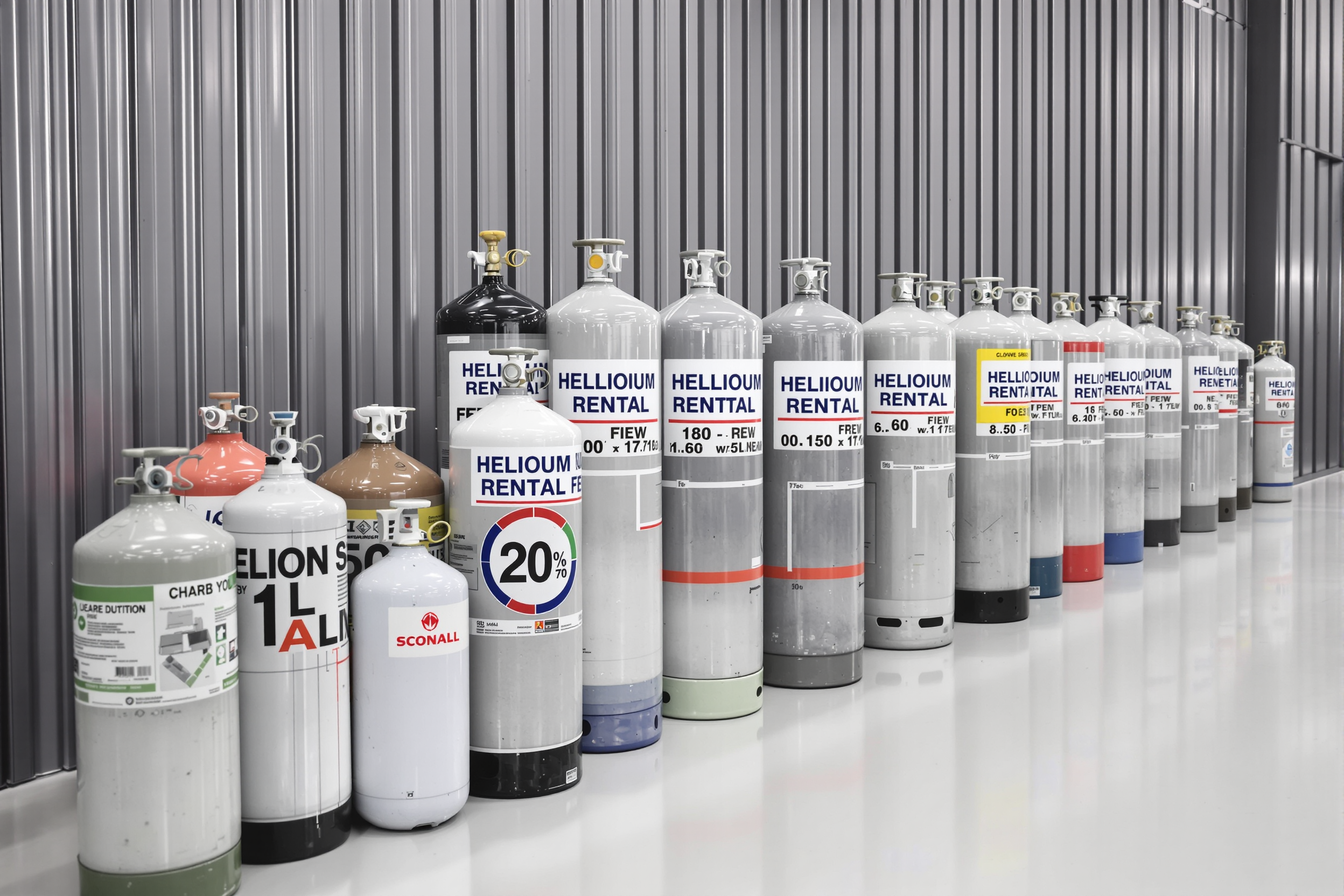 dépôt de stockage de plusieurs bouteilles d'hélium